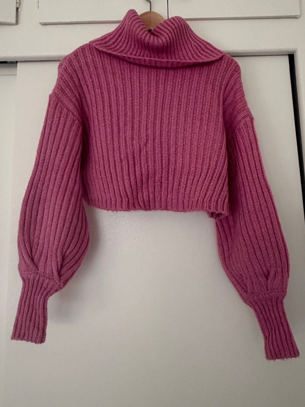 Urban Outfitters Cropped Ribbed Turtleneck Sweater - Pink, XS